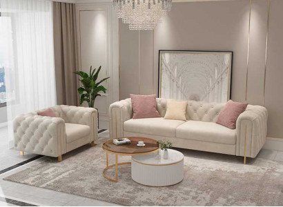 Set of 2 pcs Living Room Sofa Set Double Sofa Couch Modern Armchair Leather